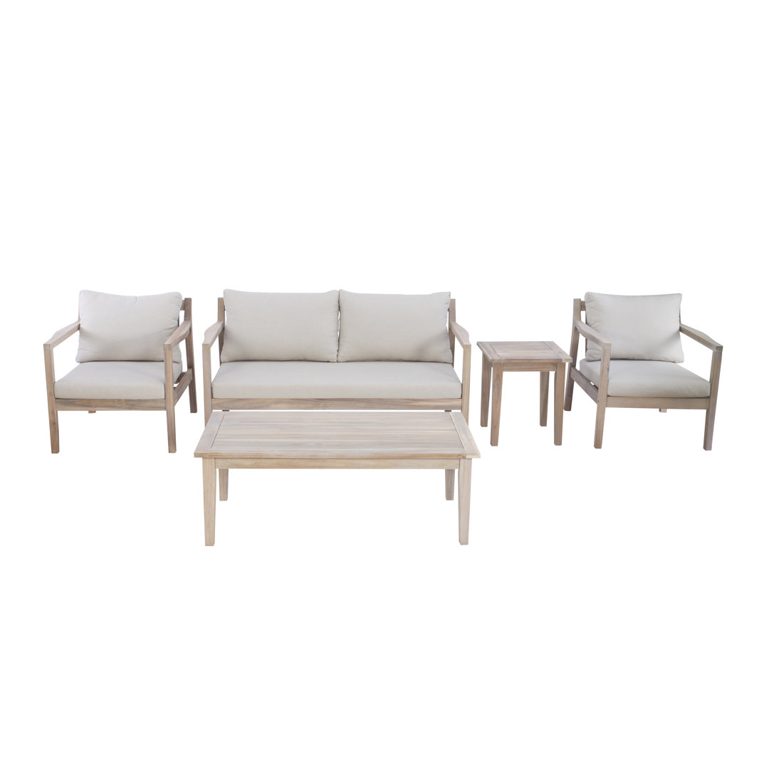 Amina 5 Piece Outdoor Acacia Sofa Seating Group with Cushions